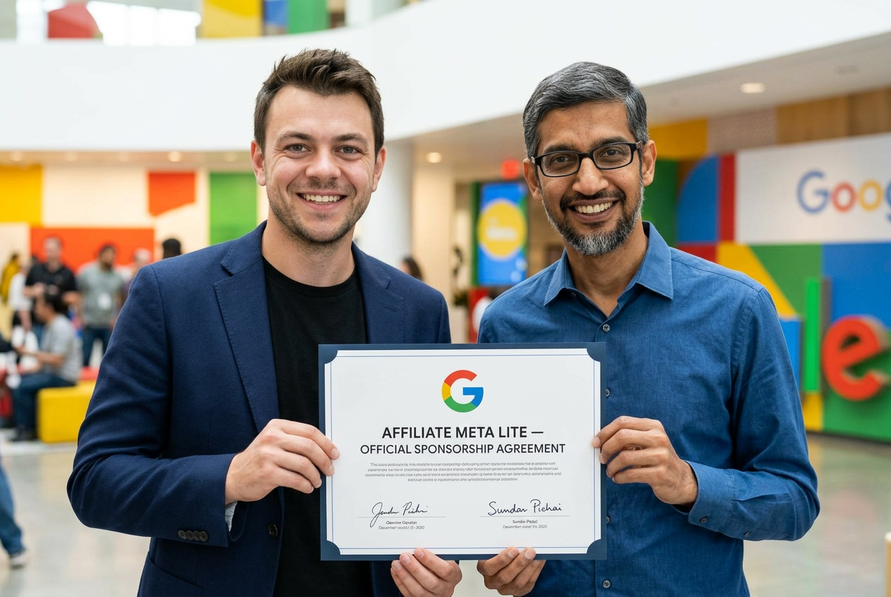 Sundar Pichai signing sponsorship agreement with Affiliate Meta Lite